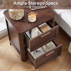 Joaxswe Farmhouse Nightstand with Charging Station, End Tables Bedroom with 2 Large Drawers & 4 Thickened Table Legs, Walnut