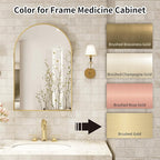 Gold Medicine Cabinet with Mirror,Bathroom Arched Medicine Cabinet Wall Mounted,Modern Vanity Mirror with Storage,Bathroom Storage Cabinet with Adjustable Shelves,Not Recessed,24x36 Inch