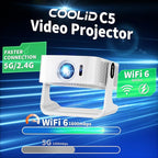 [Compatible with Netflix & Support 4K] 1080P HD Mini Projector Dual Band WiFi6 5G and BT 5.4 Auto Focus & Obstacle Avoidance Portable Outdoor Projector, 270° Adjustable Stand for Home Movie - White