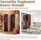 ALeesing 4 Panel Pegboard Wood Room Divider, 5.6Ft Pegboard Display Folding Privacy Screens, Peg Board Display Freestanding for Trade Show Craft Show Home Wall Organizer, Retro Brown