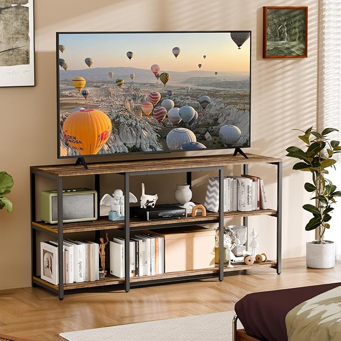 Aquzee 55 inch TV Stand, Entertainment Center for 32" 40" 43" 50" TV, Wood and Metal Television Console Table, Single Shelf Load 200lbs, Rustic Television Stands for Living Room Bedroom Gaming Room