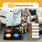 Dog Buttons for Communication Starter Pack 3 Dog Talking Button Set, 30s Voice Recording Speaking Button Pet Speech Training Buzzers with 30 Scene Stickers and Dog Button Mat for Animal Training