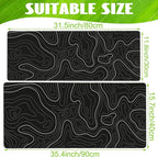 Eflxamz Desk Mat,Black Topographic Contour Map Desk Pad,Topographic Contour Large Gaming Mouse Pad for Desk,Extended Big Computer Keyboard Mouse Pad with Non-Slip Base and Stitched Edge,31.5"x11.8"