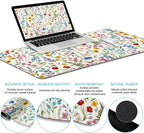 LIMKRIAN Floral Mouse Pad Set Large Desk Mat for Desktop, Ergonomic Mouse Pad with Gel Wrist Rest for Gaming, Computer Keyboard Mat Wrist Support Cup Coaster Set, Women Office Desk Accessories Decor