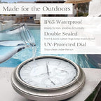 FOUNTAIN DESIGNS 18 Inch Illuminated in/Outdoor Clock with Smart Sensor and Night Light, Waterproof, Large Wall Clock with Thermometer & Hygrometer for Patio,Pool and Garden Decor,Oil Rubbed Bronze