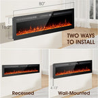 60 inch Ultra-Thin Electric Fireplace Recessed and Wall Mounted with Touch Screen Control Panel/Remote Control- Timer,Realistic 5 Flame - Log & Crystal Hearth Options