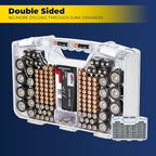 Ontel Battery Daddy Storage & Organizer Case with Tester, Stores & Protects Up to 180 Batteries, Double-Sided, Durable Design with Clear Locking Lid, Secure Latches & Portable Carrying Handle - White