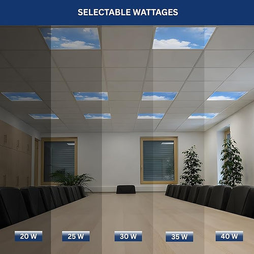 4 Pack 2x4 LED Flat Panel Light Drop Ceiling Fixture with Cloud Design, 7000LM Tunable 20W-40W, 3000K-6500K 0-10V Dimmable Skylight Recessed Fixture for Office Shop, ETL & DLC 24x24 Inch LED Panel