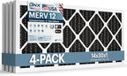 BNX TruFilter 14x30x1 MERV 12 Odor Defense (4-Pack) AC Furnace Air Filter with Activated Carbon - MADE IN USA - Pleated Air Conditioner HVAC AC Furnace Filters - Removes Odor, Mold, Bacteria, Smoke