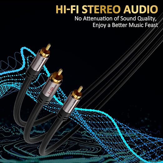 RCA Y-Adapter Splitter Cable (2 Pack-8FT+8FT), 1 RCA Male to 2 RCA Male Stereo Audio Subwoofer Cable, Bi-Directional, for Home Theater, Hi-Fi System, Amplifier, Speaker, 24K Gold Plated, OD:5.0MM
