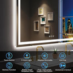 YEELAIT 55x30 Inch LED Bathroom Mirror with Lights Front and Backlit Lighted Vanity Mirror for Bathroom Wall with 3 Colors Dimmable Anti-Fog Memory Shatter-Proof IP54 Waterproof Horizontal/Vertical