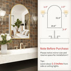 Gold Arched Medicine Cabinet with Mirror,20x32 Wall Mount Medicine Cabinet with Adjustable Glass Shelves,Surface Mount Only,No Recessed,Brushed Gold Medicine Cabinet with Mirror