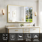 Gold Bathroom Mirror for Wall, 60x36 Inch Rectangle Mirrors with Metal Frame, Modern Vanity Wall Mirror Decor for Bathroom Living Room, Entryway Hangs Horizontal or Vertical