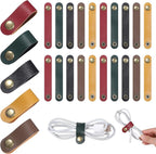 20 PCS PU Leather Cord Organizer, Multicolor Leather Cable Ties Portable Snap Cable Strap Charging Cables Cords Organizer Reusable Cord Keepers Multipurpose Winder for Men Women (5 Colors)