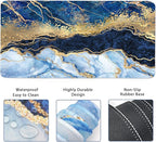 4-in-1 Large Gaming Mouse Pad, Keyboard Wrist Rest Pad & Wrist Support Mousepad Set, Extended Desk Pad Waterproof Desk Mat for Home Office Study Game - Blue Gold Marble