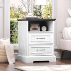 Nightstand with Charging Station Set of 2,18" Wide End Table with 2 Drawers & Metal Handles,Rustic Farmhouse Wood Small Dresser,Bedside Table,Modern Chest of Drawers for Bedroom,Living Room, Off White