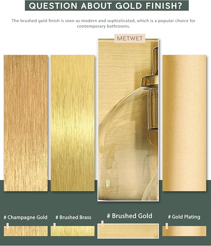 METWET Bathroom Light Fixtures, 3-Light Brushed Gold Vanity Light, Modern Wall Sconces with Clear Glass Globe Shade, Bathroom Wall Lights for Mirror Kitchen Bedroom Hallway Living Room, VL195-GD-3