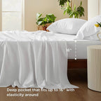 Bedsure Cooling Sheets Twin, Rayon Derived from Bamboo, Cooling Sheets, Breathable & Soft, Deep Pocket Up to 16 Inches, Hotel Luxury Silky Bedding for Hot Sleepers, White