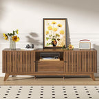 Oubayajia Mid Century Modern TV Stand for Televisions up to 70 Inches, with Sliding Doors and Storage, Curved Edge Television Stands, TV Consoles, Media Consoles for Living Room (Walnut, 70inch)