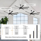 WINGBO 80 Inch Industrial Ceiling Fan without Light, 8 Aluminum Blades Ceiling Fan No Light, 6-Speed Reversible Noiseless DC Motor for Kitchen Bedroom Living Room, Matte Black