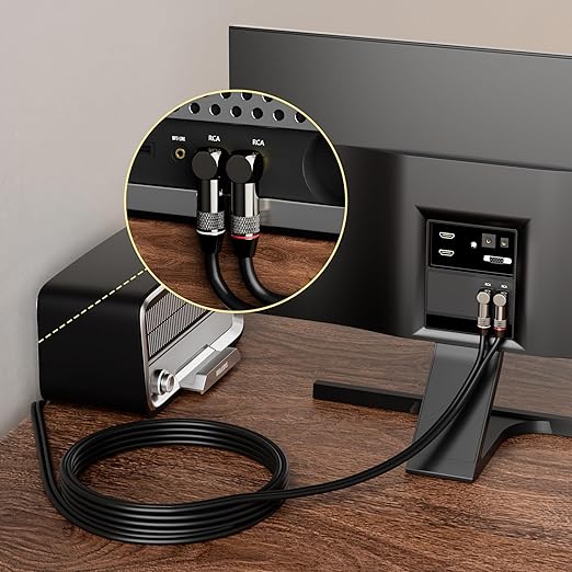 Right Angle RCA Cable 10 FT, 90 Degree 2RCA to 2RCA Stereo Audio Cable, Zinc Alloy Shell, Gold-Plated Plug, 2 RCA Audio Cord, for Home Theater, Subwoofer, HDTV, Amplifier, Hi-Fi System, Car, Speaker