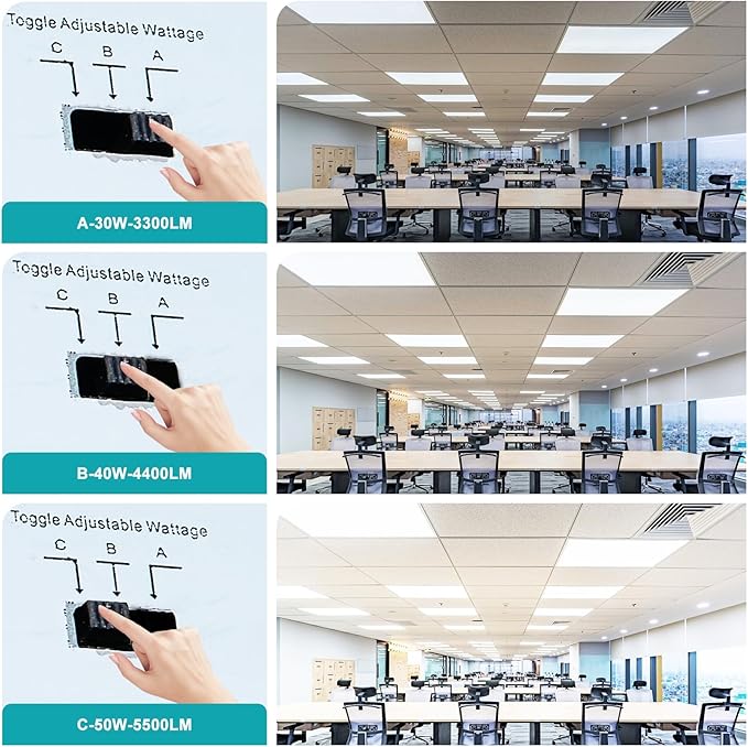 VocgoUU 24-Pack 2x4 LED Flat Panel Light Drop Ceiling Fixture, 3CCT Selectable (3000K/4000K/5000K) & 50W 40W 30W Switchable, 0-10V Dimmable, 100-277Vac, ETL & DLC