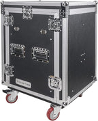 Sound Town Heavy-Duty 1/2" (12mm) Plywood 14U PA DJ Rack/Road ATA Case with 11U Slant Mixer Top, 20’’ Rackable Depth, 2 DJ Work Tables and Casters, 14-Space Size, Pro Tour Grade (STMR-14UWT2)