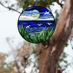 AMDERVEN Stained Glass Window Hanging 4 Pcs Set Navy Blue Ocean Landscape 7.8" - Suncatcher Door Garden Sun Catcher Decor Birthday Mother's Day for Mom Woman Nana Girl Boy Friend