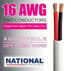 NATIONAL Wire&Cable - 16/2 Audiophile Speaker Wire (25 Feet) 16AWG Gauge - Made in USA - in Wall Audio Speaker Wire Cable/CL Rated/ETL Listed / 2 Conductors - OFC Oxygen-Free Copper, White 25ft