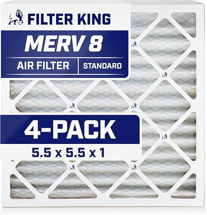 Filter King 5.5x5.5x1 Air Filter | 4-PACK | MERV 8 HVAC Pleated A/C Furnace Filters | MADE IN USA | Actual Size: 5.5 x 5.5 x .75"