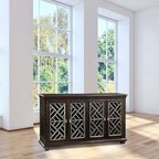 Hekman Transitional Entertainment Center - Wooden Finish, Durable Solid Wood TV Stand, Media Console Cabinet with Power Pack Outlet, 4 Glass Door, Media Storage Shelf, Modern Living Room Furniture
