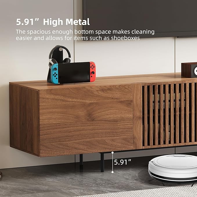 gaoyangjiaju Modern Walnut TV Console for 70 Inch Screen – Long 70.87” Media Unit with Grille Doors and Drawers, Great for Living Rooms & Bedrooms