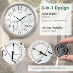 FOUNTAIN DESIGNS 18" Illuminated in/Outdoor Clock with Smart Sensor and Night Light, Waterproof, Large Wall Clock with Thermometer & Hygrometer, for Garden,Pool and Patio Decor (Morning Silver)