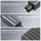 IVANKY Optical Audio Cable, 10ft Toslink Fiber Optic Cord, S/PDIF Digital Optical Audio Cable for Soundbar, Stereo Systems, Home Cinema, Xbox One/PS4/TV, Braided, Gold-Plated Connectors,3M,Grey