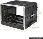 Sound Town Lightweight 8U PA DJ Rack/Road Case with 7U Rack Space, ABS Construction, 19” Depth, Retractable Handle, Wheels and Heavy-Duty Latches (STRC-A8UT)