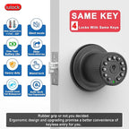 iulock Smart Door Knob with Keypad and Key,Keyless Entry Door Lock with Rubber Grip, Auto Lock,50 User Code,Waterproof, Easy to Install and Program for Bedroom (Matte Black Same Key 4 Pack)