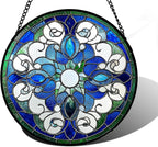 DASTOLL Stained Glass Window Hanging, Boho Style Sun Catchers Diamond Glass Panel Hangings Tiffany Suncatcher Decor for Birthday for Women, Men, Wife, Aunt, and Mom 6.3 in