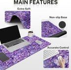 Britimes Purple Oil Painting Leaves Keyboard Mouse Pad Set Plant 4in1 Large Mousepad+Keyboard Wrist Rest+Mouse Wrist Rest+Coaster Ergonomic Design for Home Office Computer 35.4x15.7 inches