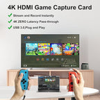 4K HDMI Capture Card USB 3.0 – 1080P 60FPS Gaming & Streaming Video Capture Card with HDMI Loop-Out, Plug & Play, Low-Latency Recording for PS5/PS4/Xbox/Switch/OBS/PC/Mac
