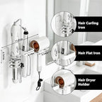 Dovyn Blow Dryer Holder Wall Mount, 3 in 1 Bathroom Hair Tool Organizer with Curling Iron Holder & Flat Iron Holder, Universal Hair Dryer Holder Rack Storage White