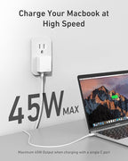 Nekmit Flat USB C Wall Charger, 45W Dual Port PPS Fast USB Charger Block, Slim USB C Wall Plug for iPhone 17/16 and More Series, MacBook Air, iPad