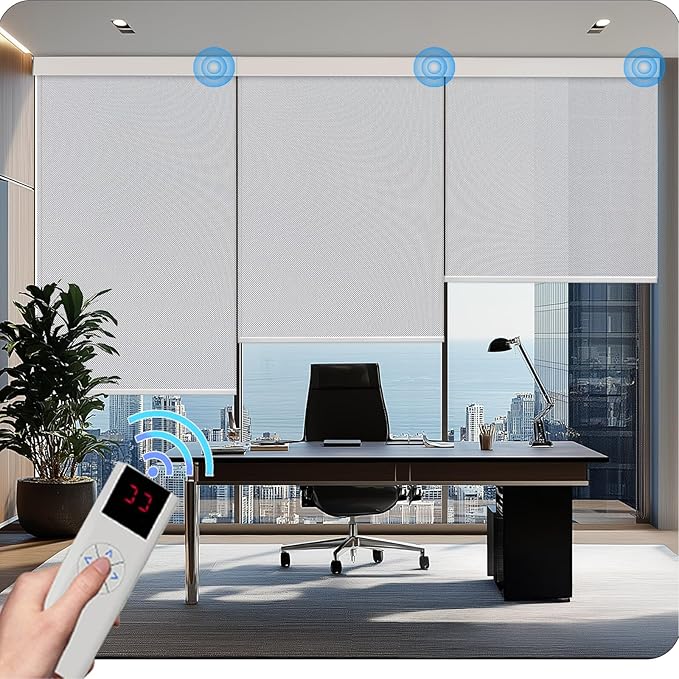 COOLWINDS Motorized Blinds with Remote Cordless Automatic Motorized Shades Custom Blinds for Windows Smart Curtains Compatible with Alexa Google Home(3% Solar Grey,W30 x H72in)