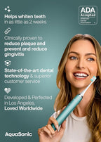 Aquasonic Vibe Series Ultra-Whitening Toothbrush – ADA Accepted Power Toothbrush - 8 Brush Heads & Travel Case – 40,000 VPM Motor & Wireless Charging - 4 Modes w Smart Timer – Mint Green Metallic