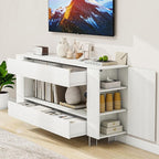 Vavkorkula TV Stand for 65 Inch with 2 Large Drawers & Hidden Storage Cabinets, Modern Farmhouse Entertainment Center Television Stands for Living Room Bedroom, White