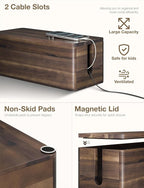 TIDITA Acacia Large Cable Management Box - Set of 2 Cord Box Hider for Office - Cable Hider Box, Surge Protector Box for TV Wires, Desk - Power Strip Box with 2 Open Slots, Magnetic Lid (Walnut color)