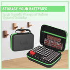 stukcaze Battery Organizer Storage Case with Tester for AA AAA Button Battery Holder Carrying 3 Batteries Variety Pack 88 Batteries Zipper Mesh Bag (Batteries Not Included) (black-green)
