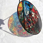 Stained Glass Window Hanging, Stunning 8''/20CM Suncatchers for Windows with Fade Resistant Hand-Painted Decorative Hanging Ornaments Captures Sunlight to Create a Vibrant Atmosphere (Beach Cafe)