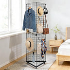 Weysat 5' x 1.6' Triangle Gridwall Panel Display Stand 3-Sided Grid Tower with Base and Casters Rolling GridWall Panel Stand for Home Organization Display Vendor Events, Black