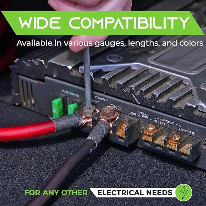 GEARit 4 Gauge CCA Ground Wire (25FT Each - Black and Red) All-in-One Kit: Crimping Tool, Cutter, 15 Lugs, and 20 Heat Shrink Wrap