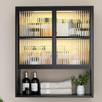 Wall Mounted Bathroom Cabinet with Glass Doors, Metal Over Toilet Storage Cabinets with Open Shelves, Medicine Cabinets for Bathroom, Living Room, Bedroom, Black